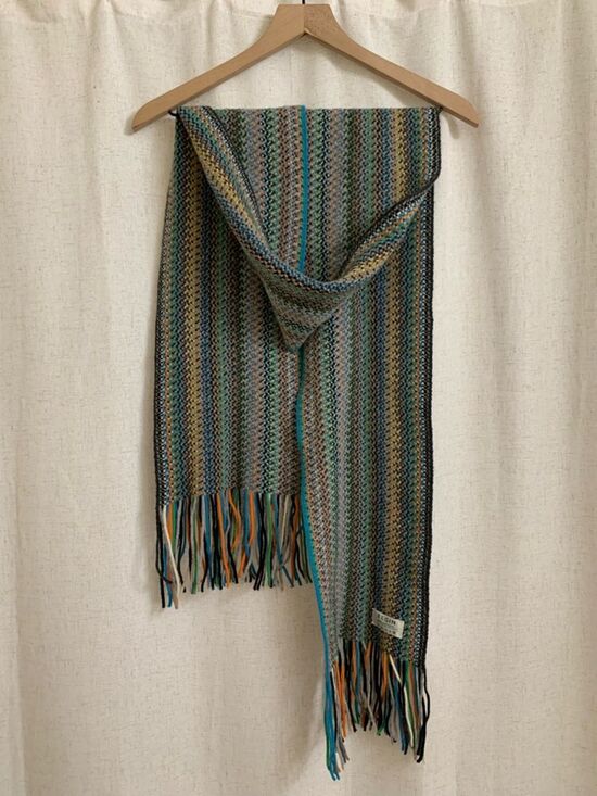 Elgin Accessories - Johnstons of Elgin 100% Lambswool Scotland Striped Multicolor Knit Scarf Fringe